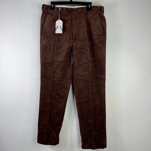 Peter Christian Mens Straight Leg Pants Brown Corduroy Pockets Pleated 38x29 New